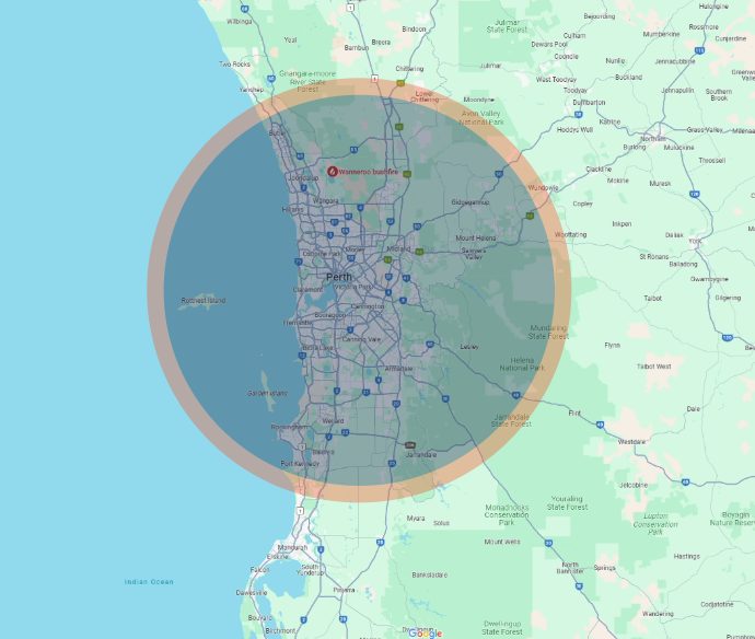 Map of Perth showing VaxWorks service locations